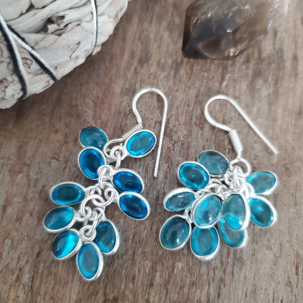 2/$15 tumbled blue cluster boho dangle drop earrings